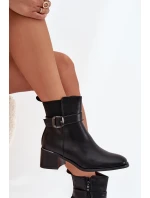 Zateplené dámské boty na podpatku s páskem a přezkou černé Sylira