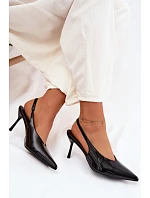 Lakované Podpatky Sandály Z Eko Kůže Černé Norvra