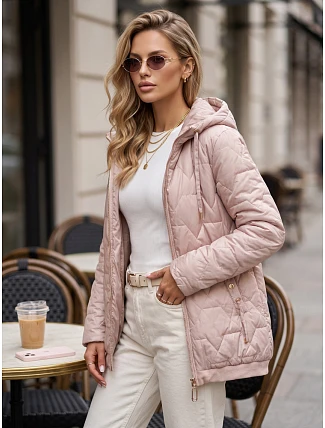 Dámská prošívaná bunda s kapucí, růžová, FashionStreet TY5804