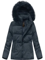 Tmavě modrá krátká dámská zimní prošívaná bunda (7694) Tmavě modrá krátká dámská zimní prošívaná bunda (7694)