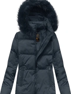 Tmavě modrá krátká dámská zimní prošívaná bunda (7694)