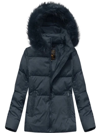 Tmavě modrá krátká dámská zimní prošívaná bunda (7694) Tmavě modrá krátká dámská zimní prošívaná bunda (7694)