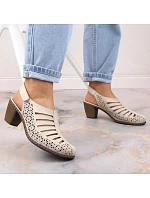 Kožené sandály na podpatku Rieker W RKR49B beige