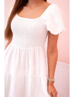 Dámské viskózové šaty s nabíranými rukávy a volánkovým topem ecru Dámské viskózové šaty s nabíranými rukávy a volánkovým topem ecru
