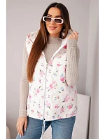 Dámská prošívaná vesta s květinami a kapucí růžová