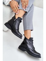 Kožené Boty Na Plochém Podpatku Zateplené Černé Komisa