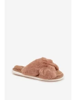 Dámské pantofle s kožíškem a proplétanými pásky Quenelle – camel