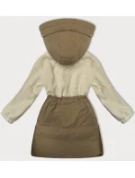 Béžovo-ecru bunda pro přechodné období z různých spojených materiálů (WD2351) Béžovo-ecru bunda pro přechodné období z různých spojených materiálů (WD2351)