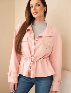 Dámská rozepínací mikina máslová s tkaničkou a kapsami tmavě pudrově růžová