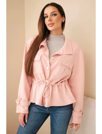 Dámská rozepínací mikina máslová s tkaničkou a kapsami tmavě pudrově růžová