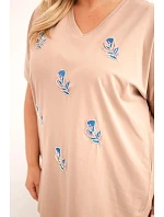 Dámská bavlněná halenka Plus Size s peříčky velbloudí