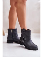 Kožené Dámské Boty Na Plochém Podpatku Černé Lewski 3610