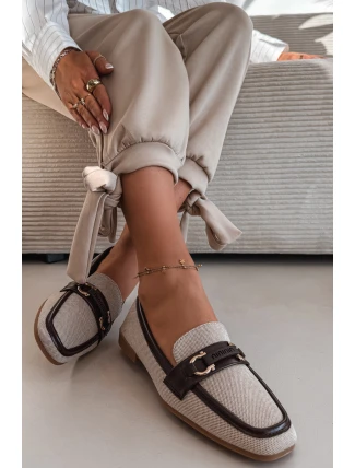 Dámské Mokasyny Loafersy S Ozdobným Prvkem Hnědo-Bežové Evelora