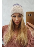 Dámská zateplená čepice Alice K248 Béžová s fialovou - Oliwier Dámská zateplená čepice Alice K248 Béžová s fialovou - Oliwier