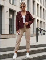 Dámská přechodná bunda s kapucí a kapsami vínová FashionStreet TY5635