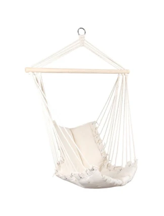 BRAZILSKÁ ZÁVĚSNÁ SEDAČKA HAMAK 100x50 cm PŘÍRODNÍ S VSTŘÍCNÝM PUSHEM BÍLÁ