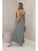 Mušelínové šaty na ramínka khaki