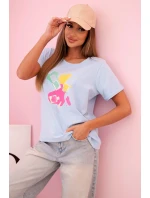 Dámská bavlněná halenka s krátkým rukávem a barevným potiskem modrá