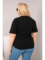Dámská bavlněná halenka Plus Size s krátkým rukávem basic černá