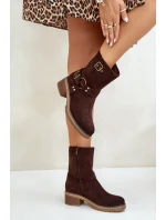 Dámské boty na nízkém podpatku se sponami hnědé Zudra