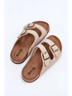 Dámské semišové pantofle s přezkami Big Star – béžové