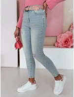 Dámské úzké džínové kalhoty s páskem SLIMIVI modré FashionStreet UY2423