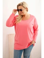 Dámská blůza Plus Size s lodičkovým výstřihem růžová Dámská blůza Plus Size s lodičkovým výstřihem růžová