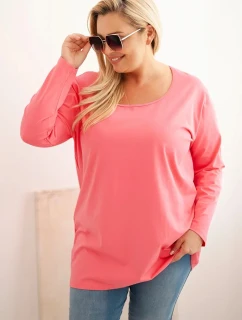 Dámská blůza Plus Size s lodičkovým výstřihem růžová