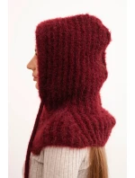 Dámská čepice s kapucí a jemným vzorem se šňůrkami bordový