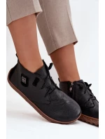 Kožené dámské polobotky Barefoot s ozdobným detailem Zazoo 30072 Černé