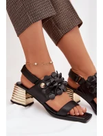 Kožené sandály na podpatku D&A CR61-3062 Černé