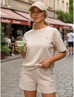 Dámská viskózová souprava s motýlem a šortkami béžová FashionStreet AY1198