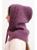 Dámská čepice s kapucí a pleteným vzorem fialová