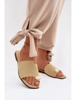 Dámské ploché pantofle s ozdobným detailem Eko semiš žluté Selavine