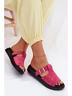 Semišové dámské sandály na platformě se zlatým sponem Fuksie Zemela