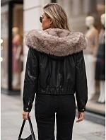 Dámská zimní kožená bunda s kožešinou, černá, FashionStreet TY5978 Dámská zimní kožená bunda s kožešinou, černá, FashionStreet TY5978