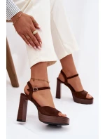 Dámské sandály na podpatku a platformě z eko semiše čokoládové Gralisse