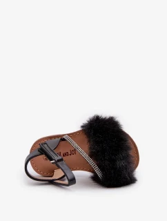 Dětské sandály na suchý zip s kožíškem, černá Rosavere
