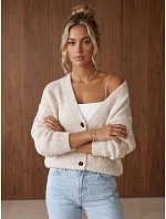 Dámský volný kardigan na knoflíky, světle béžový, FashionStreet MY2575