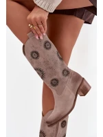 Semišové kožené dámské kozačky s perforovaným vzorem Zazoo 3852 Cappuccino