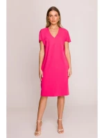 S392 Šaty uvolněného střihu s výstřihem do V - růžové S392 Šaty uvolněného střihu s výstřihem do V - růžové