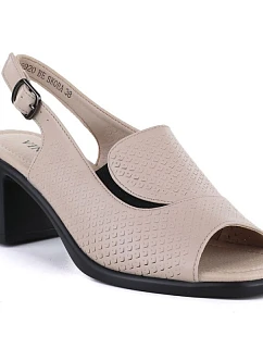 Dámské kožené sandály na podpatku béžové barvy Vinceza 26-66920