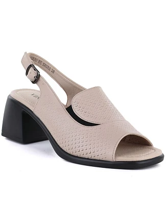 Dámské kožené sandály na podpatku béžové barvy Vinceza 26-66920