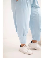 Dámské kalhoty Plus Size s nízkým sedem a gumou v pase modré