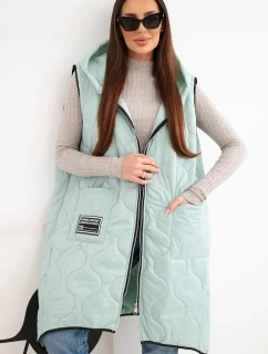 Dámská prošívaná vesta Plus Size s kapucí na zip mátová