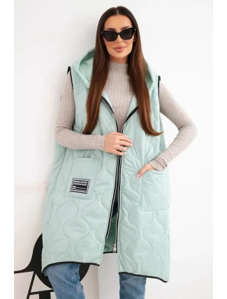 Dámská prošívaná vesta Plus Size s kapucí na zip mátová