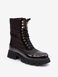 Zateplené pracovní boty na plochém podpatku Černé Saranema