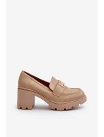 Dámské polobotky na masivním podpatku s ozdobou Beige Ranunca