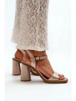 Kožené sandály na podpatku Maciejka 06029-25 Zlaté