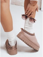 Dámské semišové sněhule s výšivkou béžové FashionStreet ZY1183